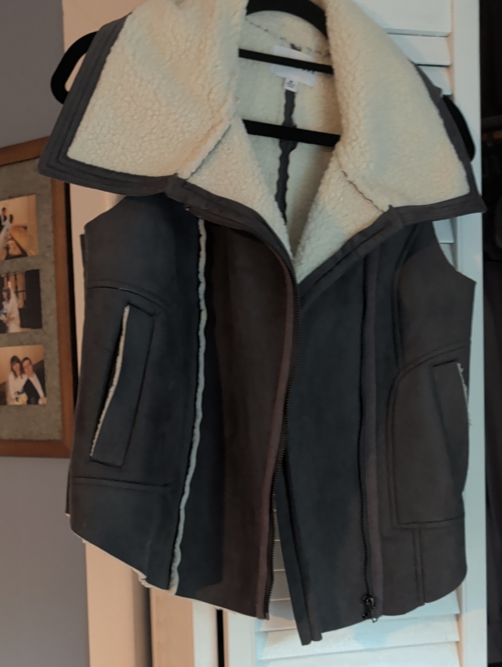 Olive & Oak Gray Faux-Shearling Vest with Cream Lining